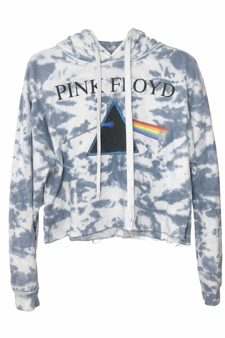 Gray White Pink Floyd Tie Dye Cropped Hoodie Band Sweatshirt Size Small